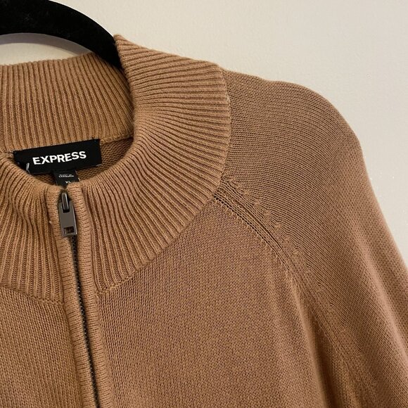 Express Men Sz XL Camel Brown Long Sleeve Full Zip Front Mock Neck Sweater - Picture 5 of 9